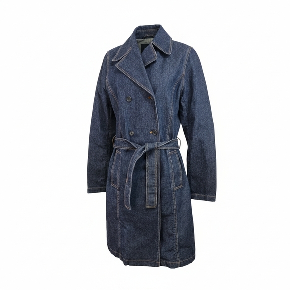 Theory Wome Double Breasted Trench Coat Dark Demin Size L - Picture 1 of 14